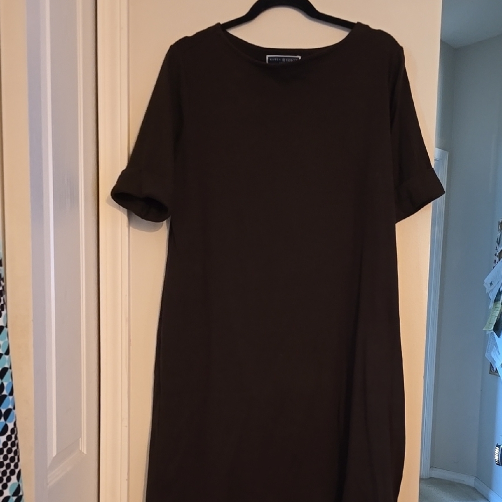 Karen Scott Sport Brown Midi Dress Crew Neck Short Sleeve